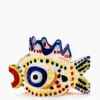 Jarrón de cerámica colorido con diseño de pez