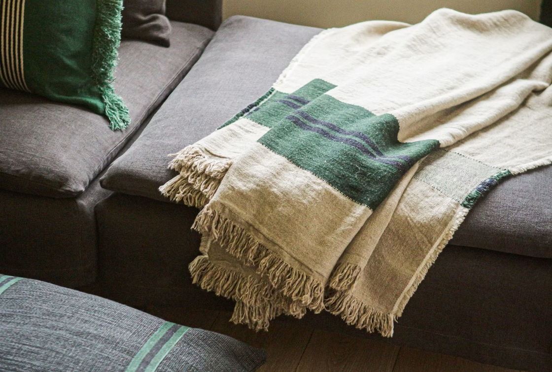 Plaid de lino y lana OMAHA STRIPE